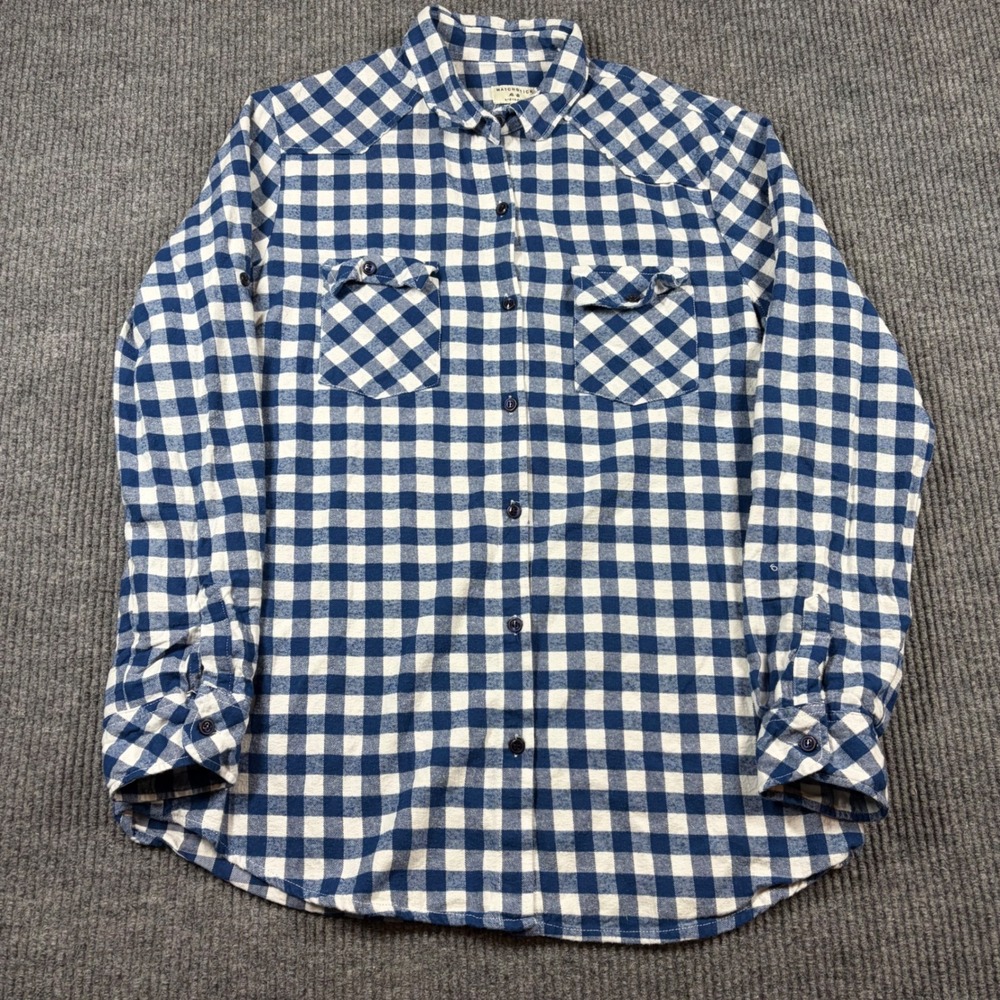 Matchstick Shirt‎ Men's L Blue White Buffalo Plaid Flannel Long Sleeve Casual